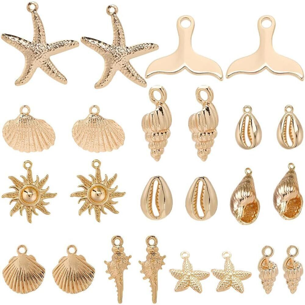1972 1 Box 24Pcs 12 Styles Real 18K Gold Plated Ocean Charm Bulk Cute Sea